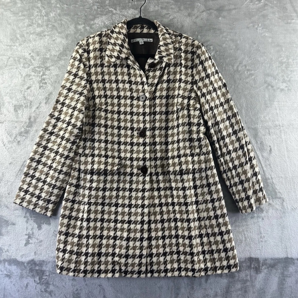 David Brooks Coat Women’s 14 Ivory Brown Houndstooth